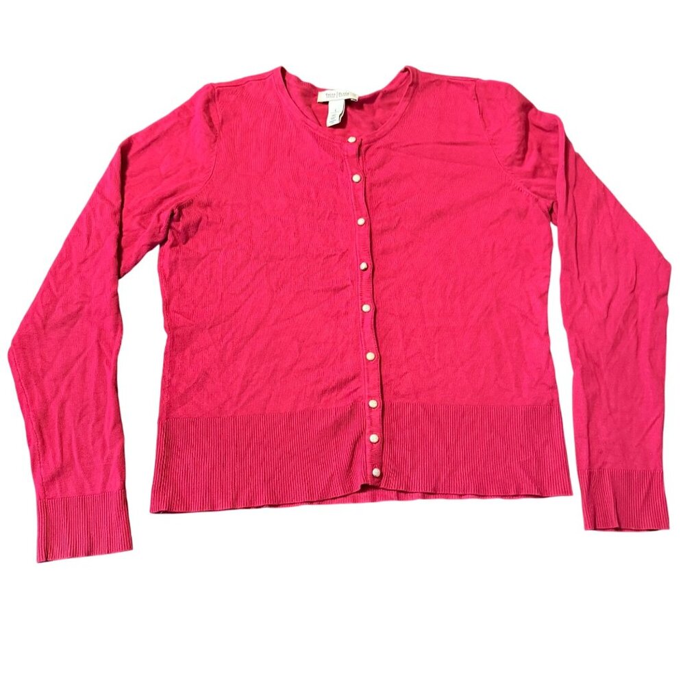 White House Black Market Womens Cardigan Large Pink Button-Up‎ Sweater